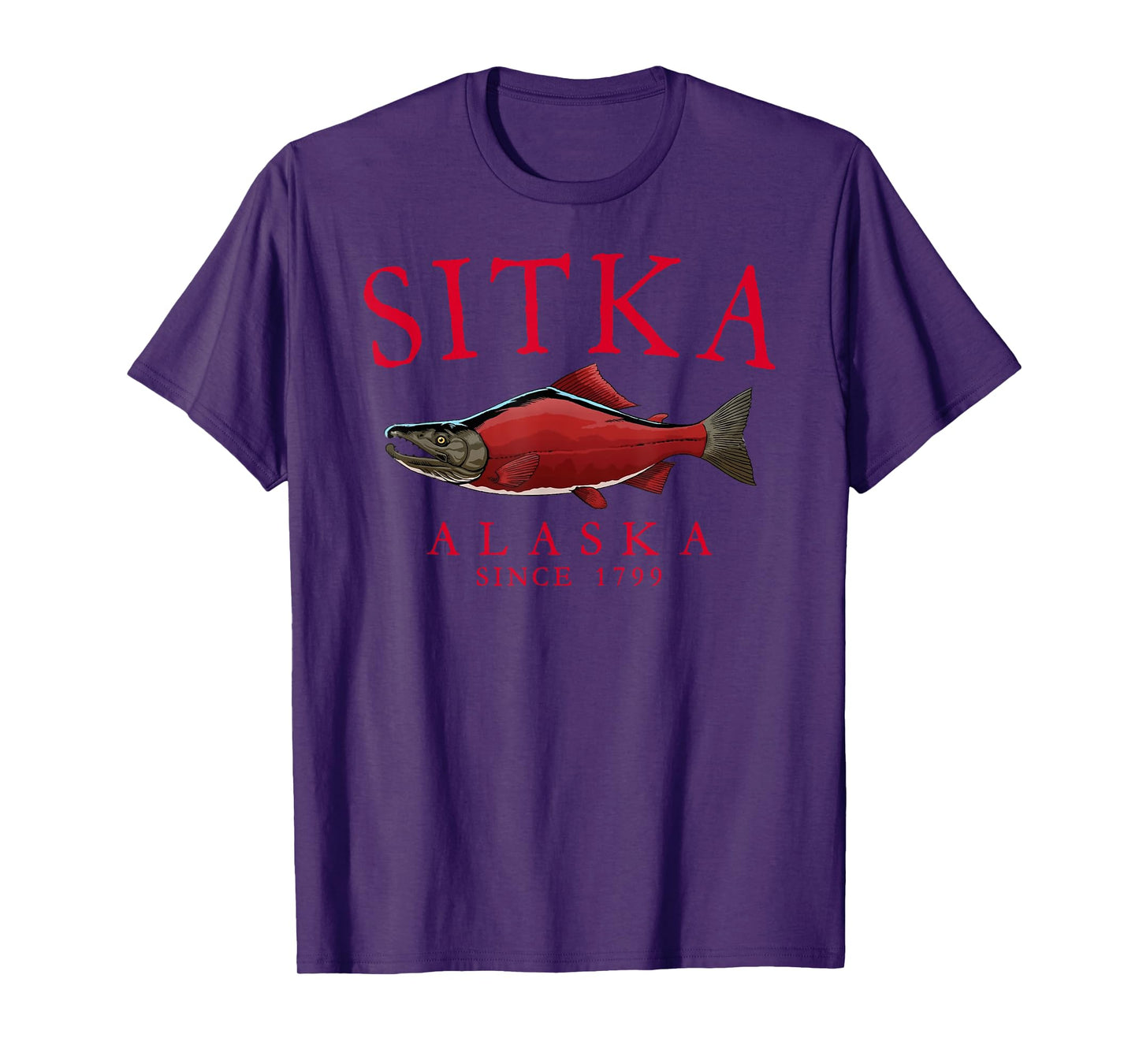 Sitka Alaska Salmon Since 1799 Arched Red Letters T-Shirt