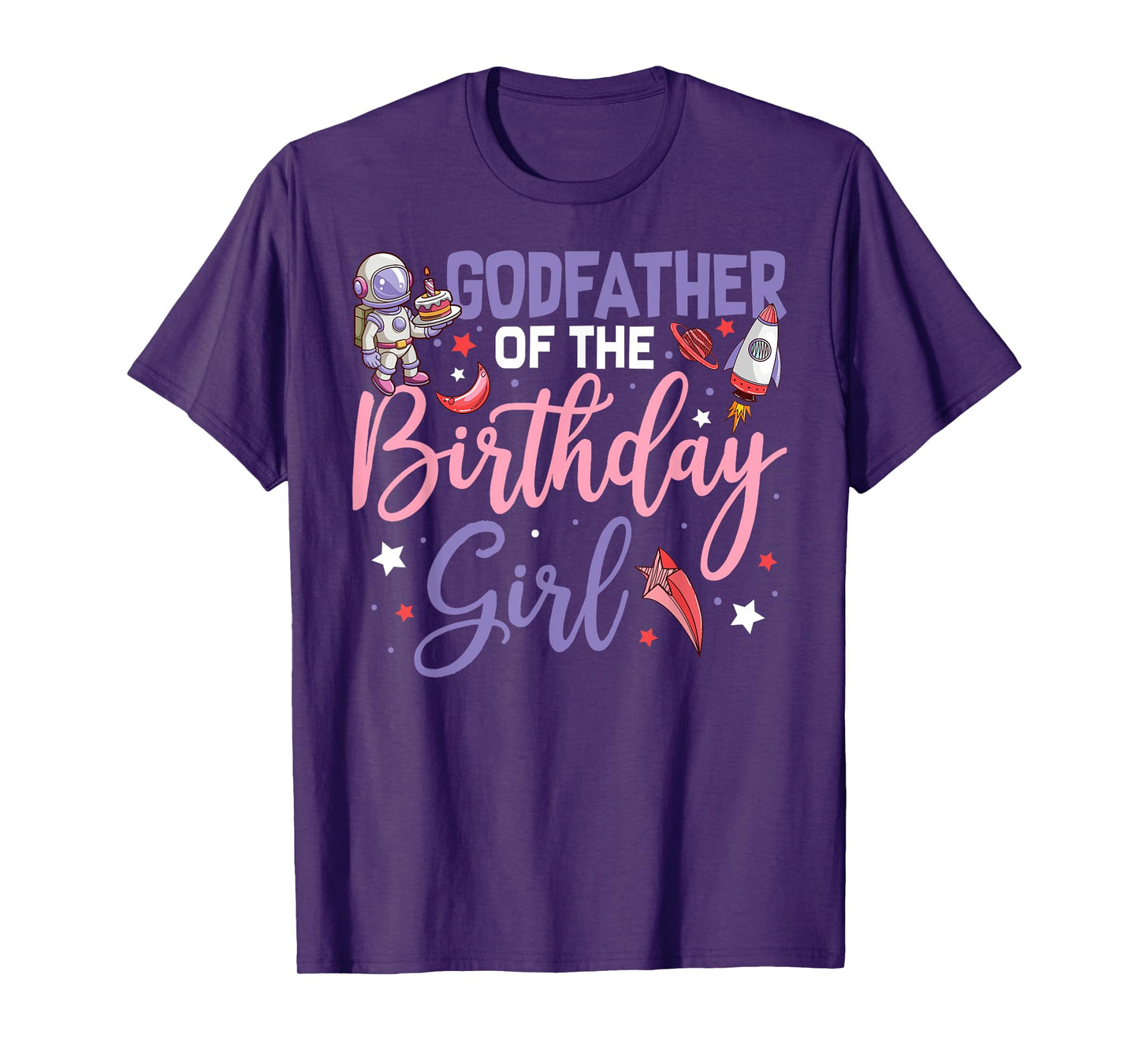 Two The Moon Godfather Of the Birthday Girl Astronaut Family T-Shirt