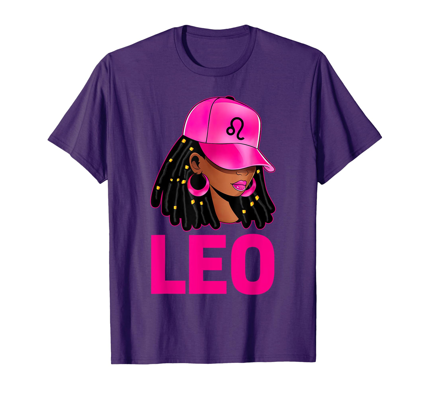 Leo Queen Loc'd Hair Black Woman Cap Zodiac Sign T-Shirt