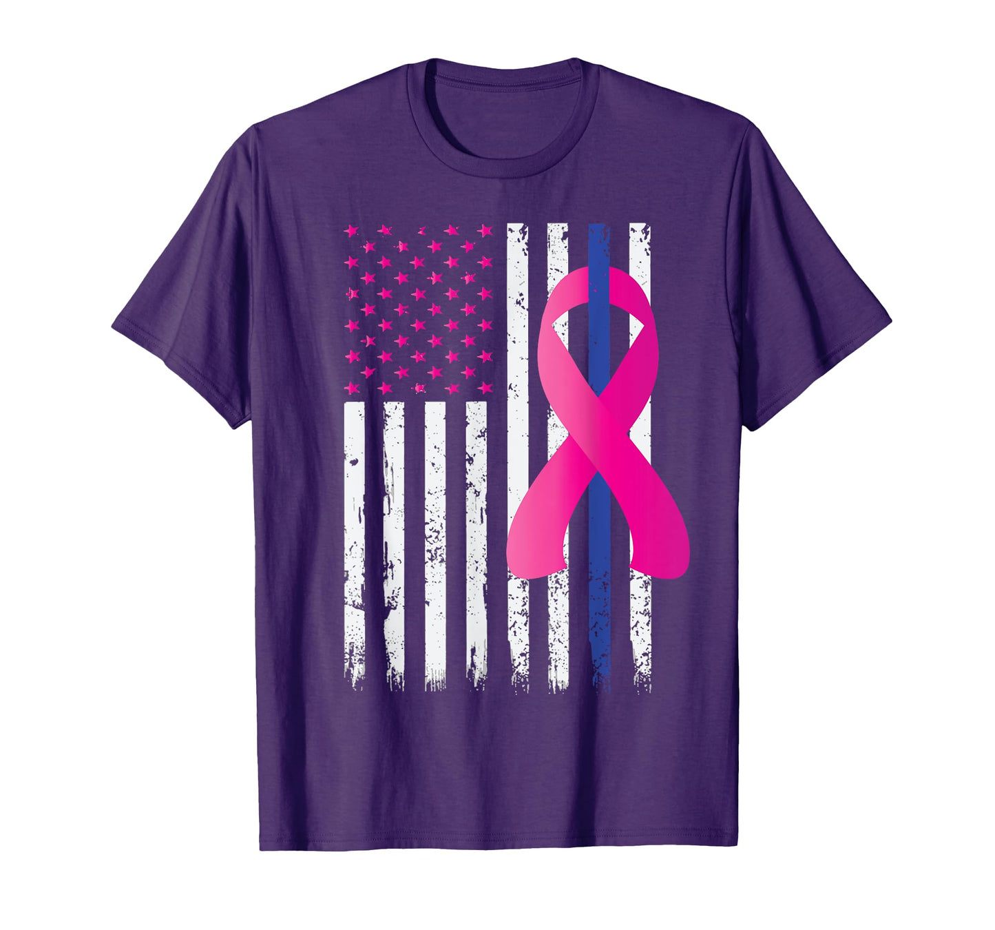 Breast Cancer Awareness Thin Blue Line Vintage Police Flag T-Shirt
