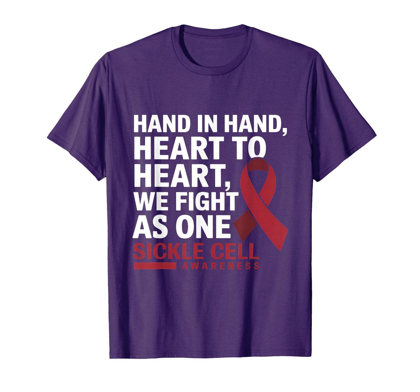 Sickle Cell Awareness Burgundy Ribbon Hand In Hand Anemia T-Shirt