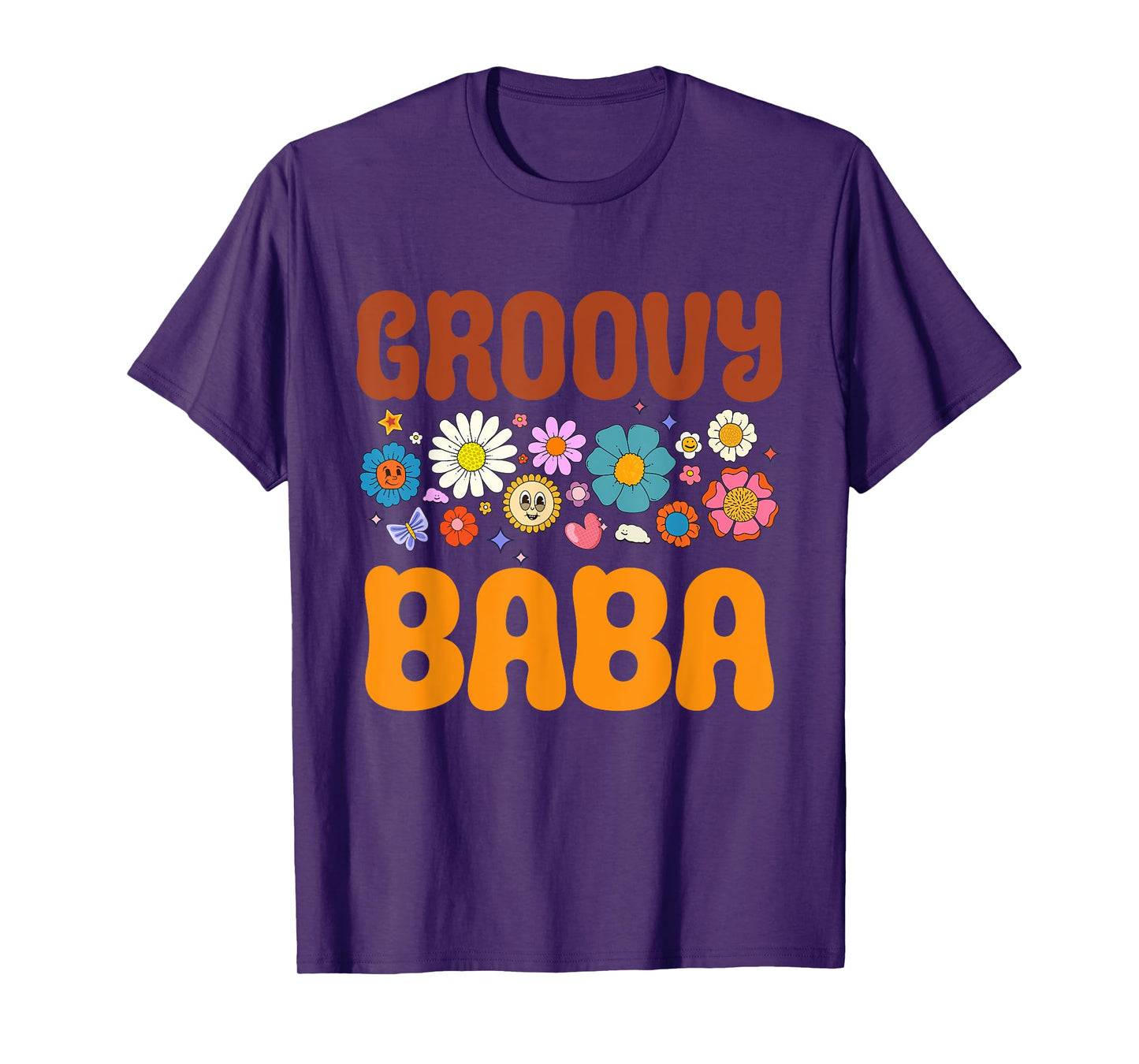 Retro Groovy Baba Father's Day Hippie Flowers Dad Grandpa T-Shirt