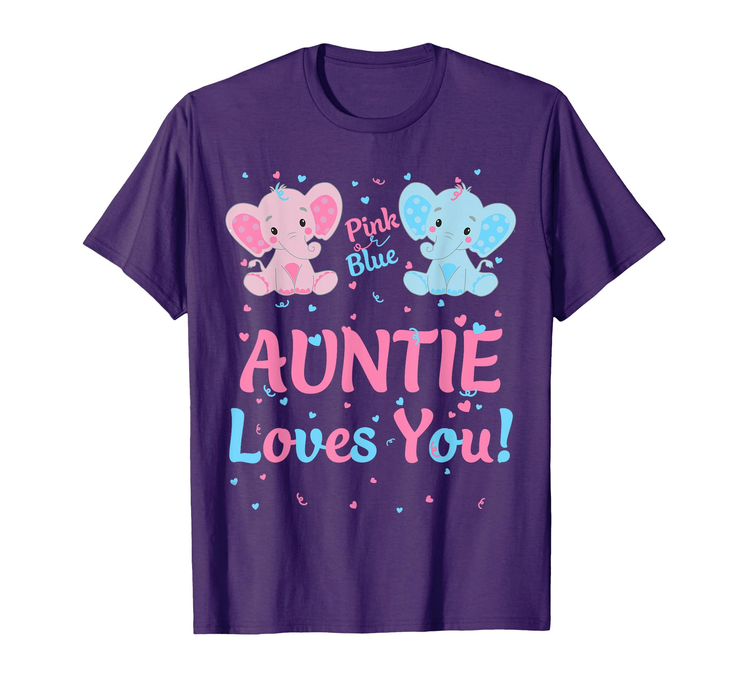 Auntie Gender Reveal Elephant Pink Blue Matching Family Aunt T-Shirt