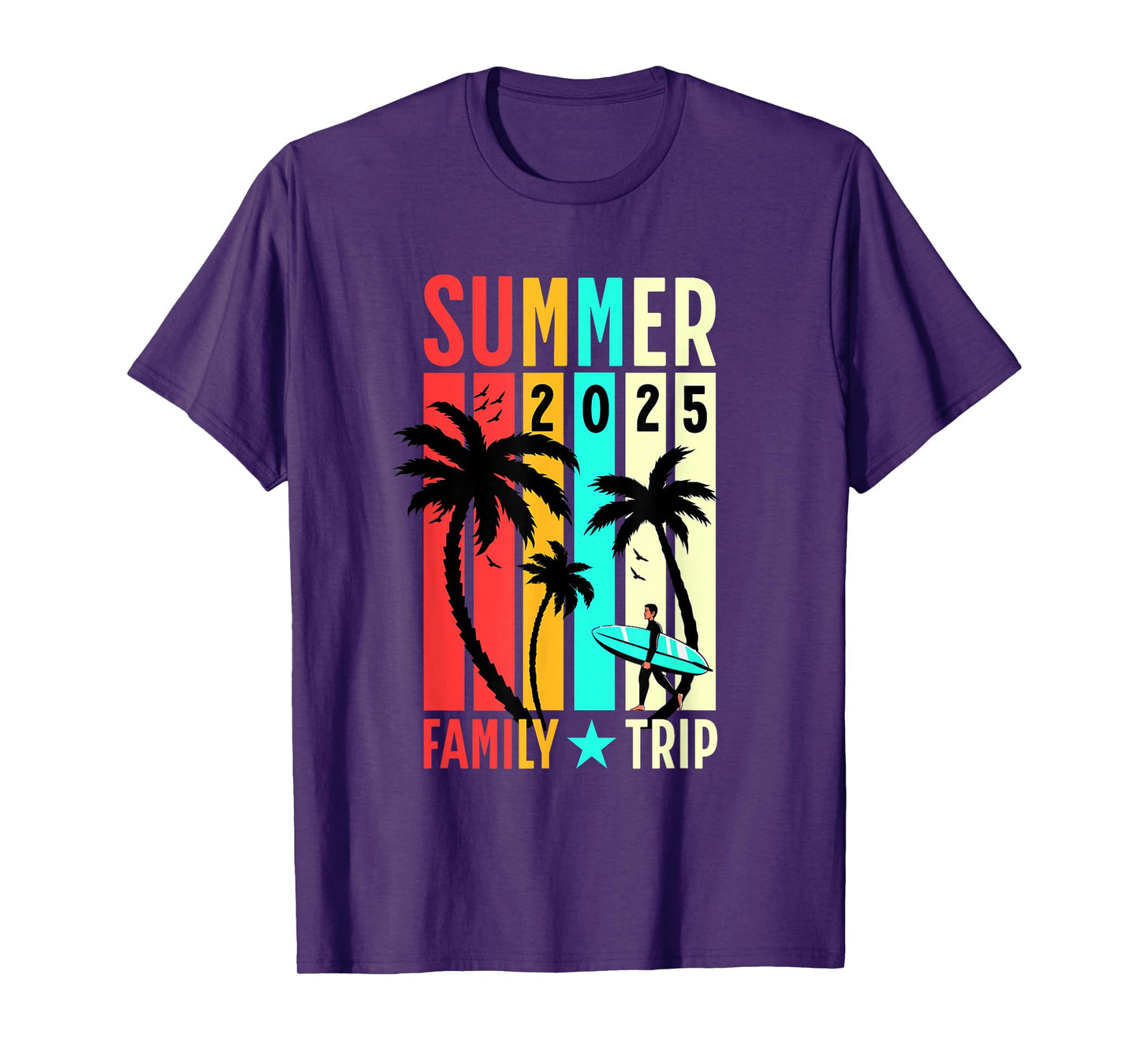 Summer 2025 Matching Family Trip Vacation Palm Trees Retro T-Shirt