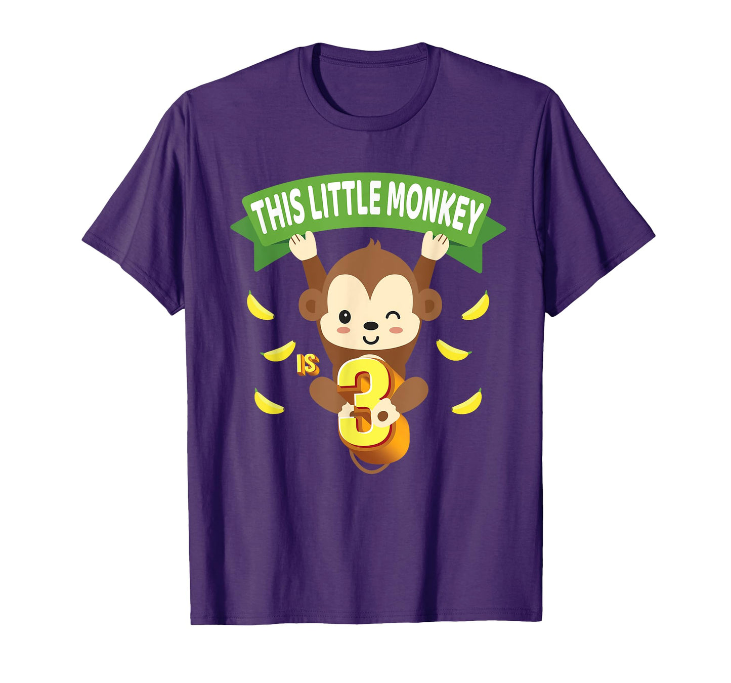 This Little Monkey Is 3 Years Old Kid 3rd Birthday Monkeys T-Shirt