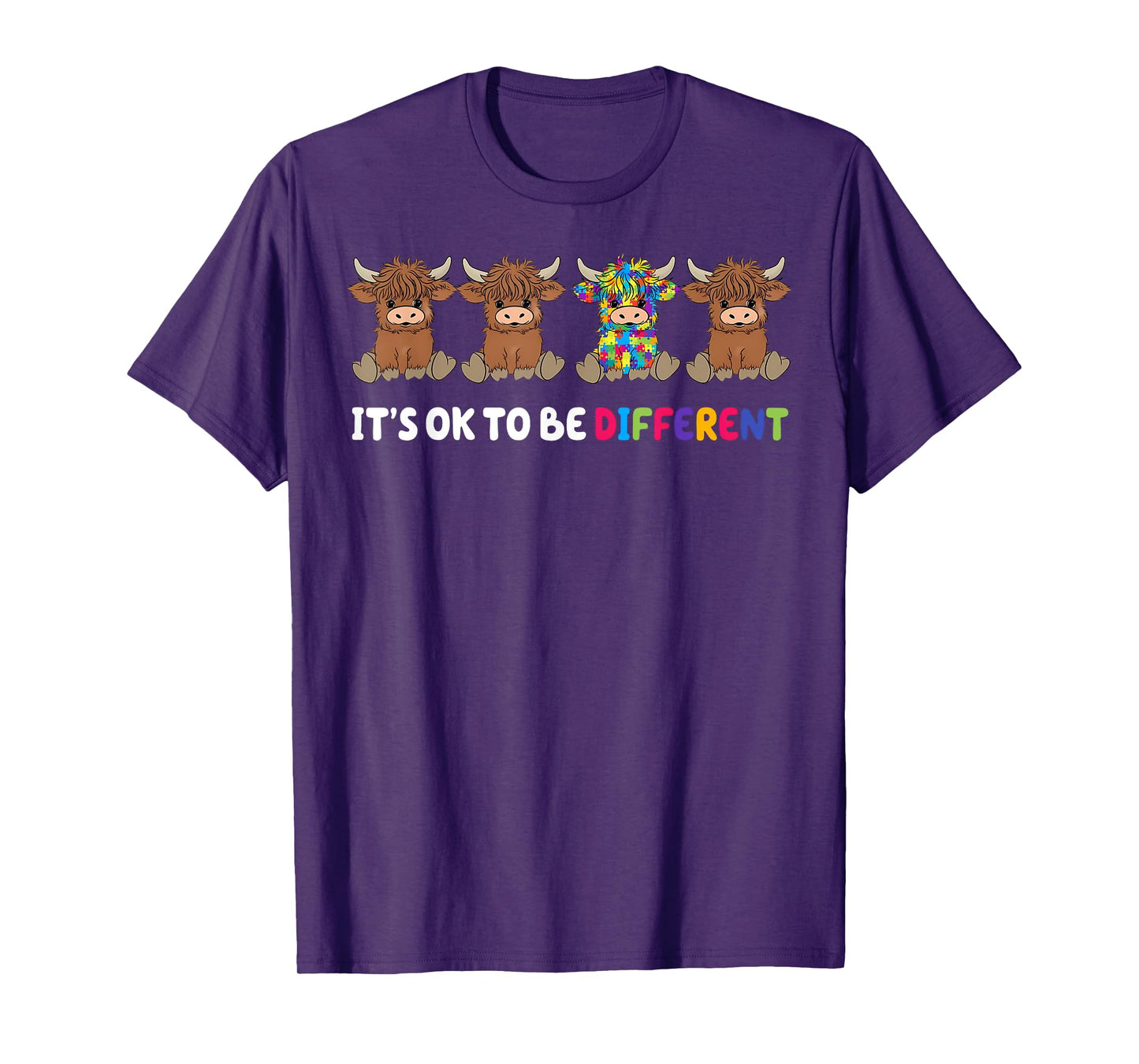 It's Ok To Be Different Highland Cow Puzzle Autism Awareness T-Shirt