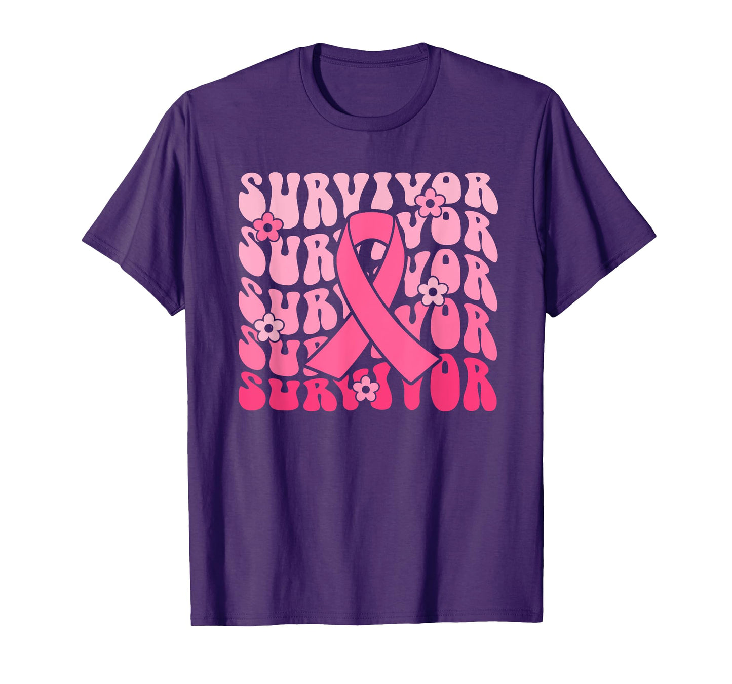 Groovy Pink Ribbon Breast Cancer Awareness Month Survivor T-Shirt