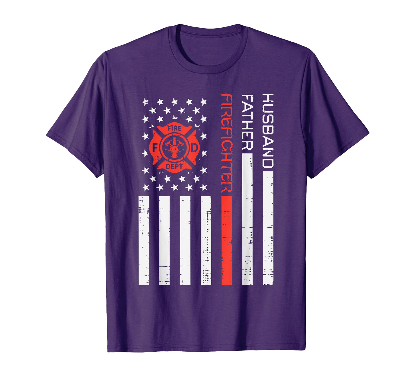 Husband Father Firefighter US Flag Red Line Fathers Day Men T-Shirt