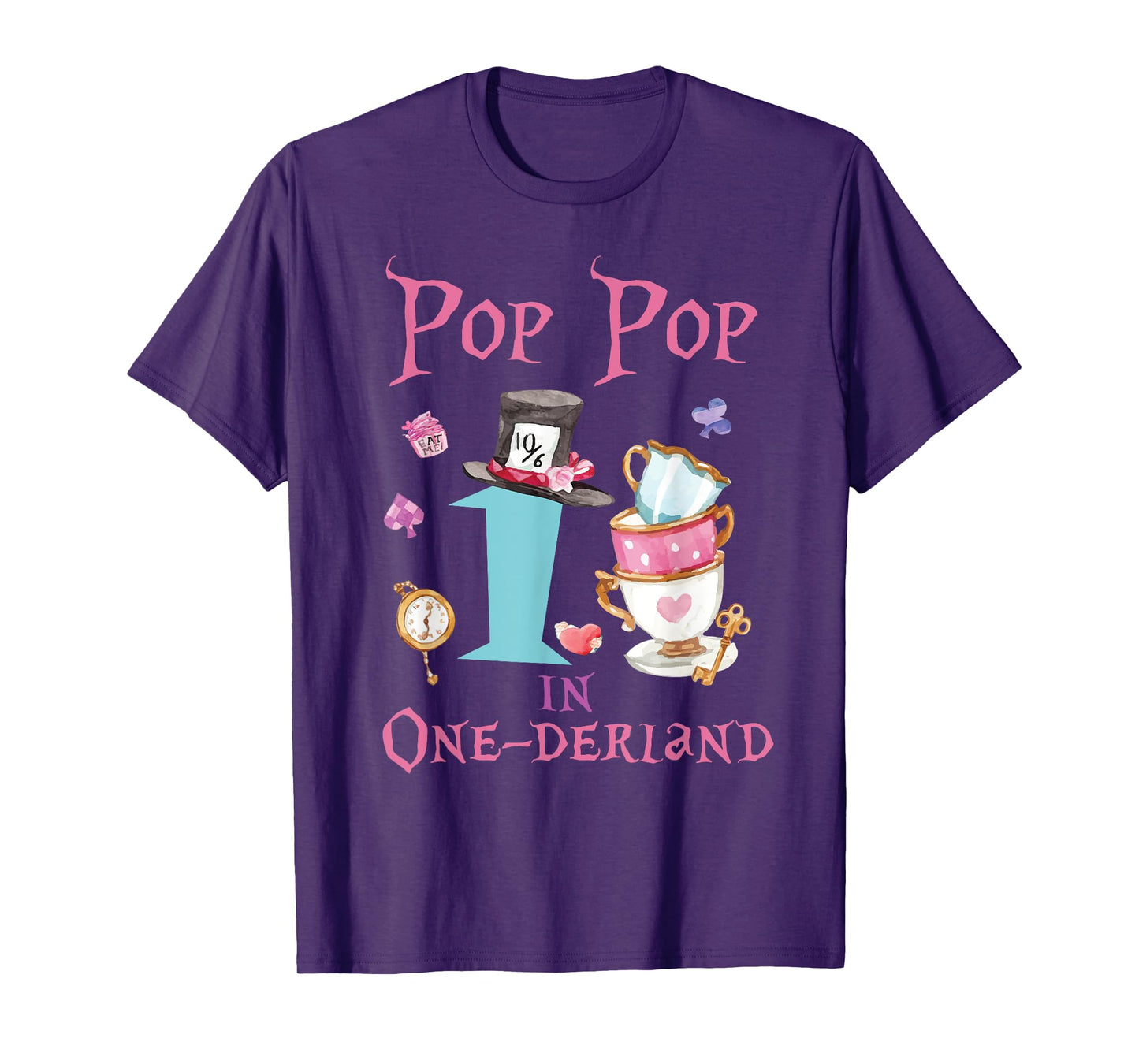 Pop Pop In Onderland 1st Birthday Girl Family Tea Party T-Shirt