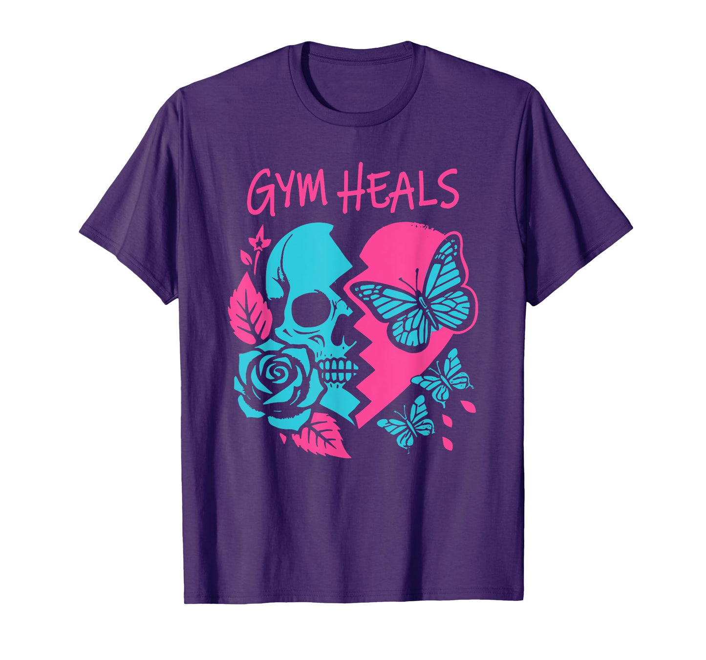 gym heals retro skull broken heart print motivation workout T-Shirt