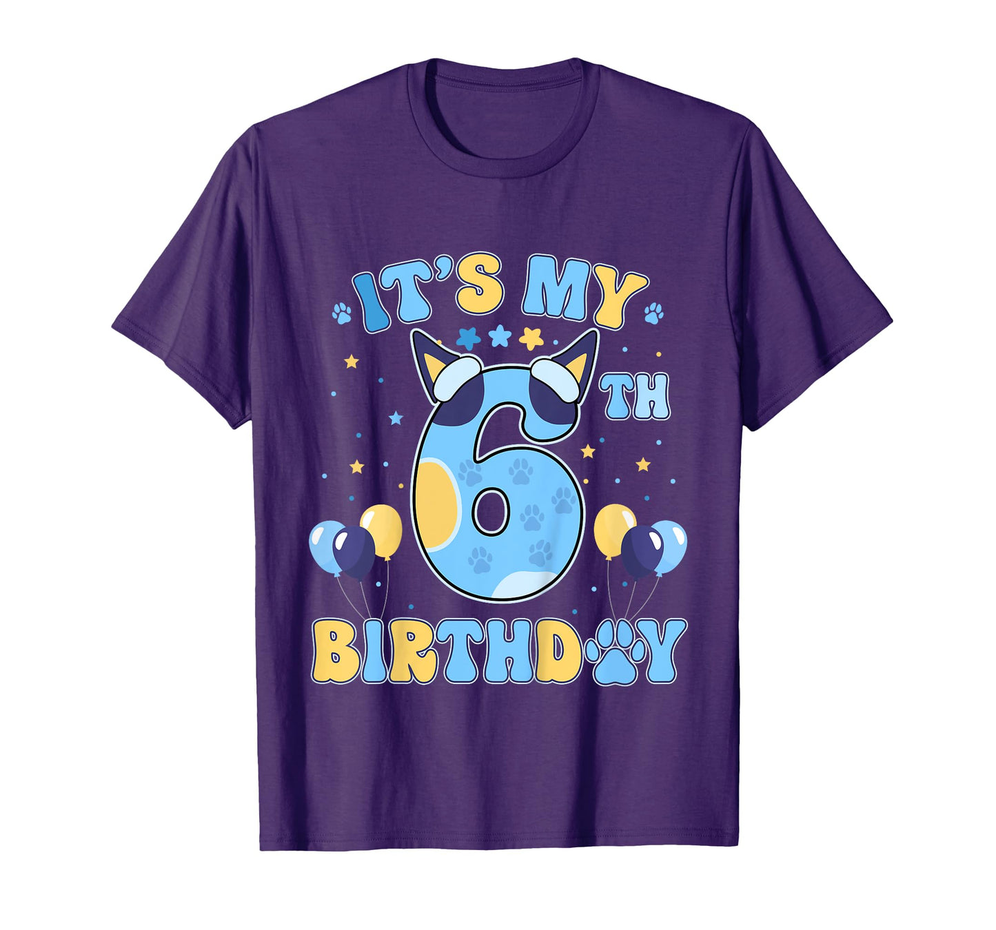 Kids Its my 6th Birthday Boy Blue Dog Theme Party Cool 6 Year Old T-Shirt