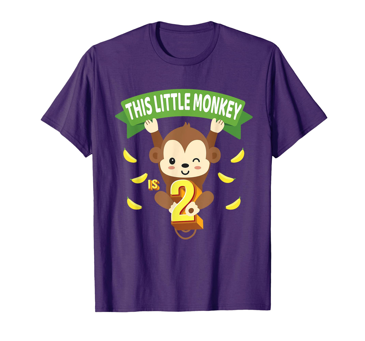 This Little Monkey Is 2 Years Old Kid 2nd Birthday Monkeys T-Shirt
