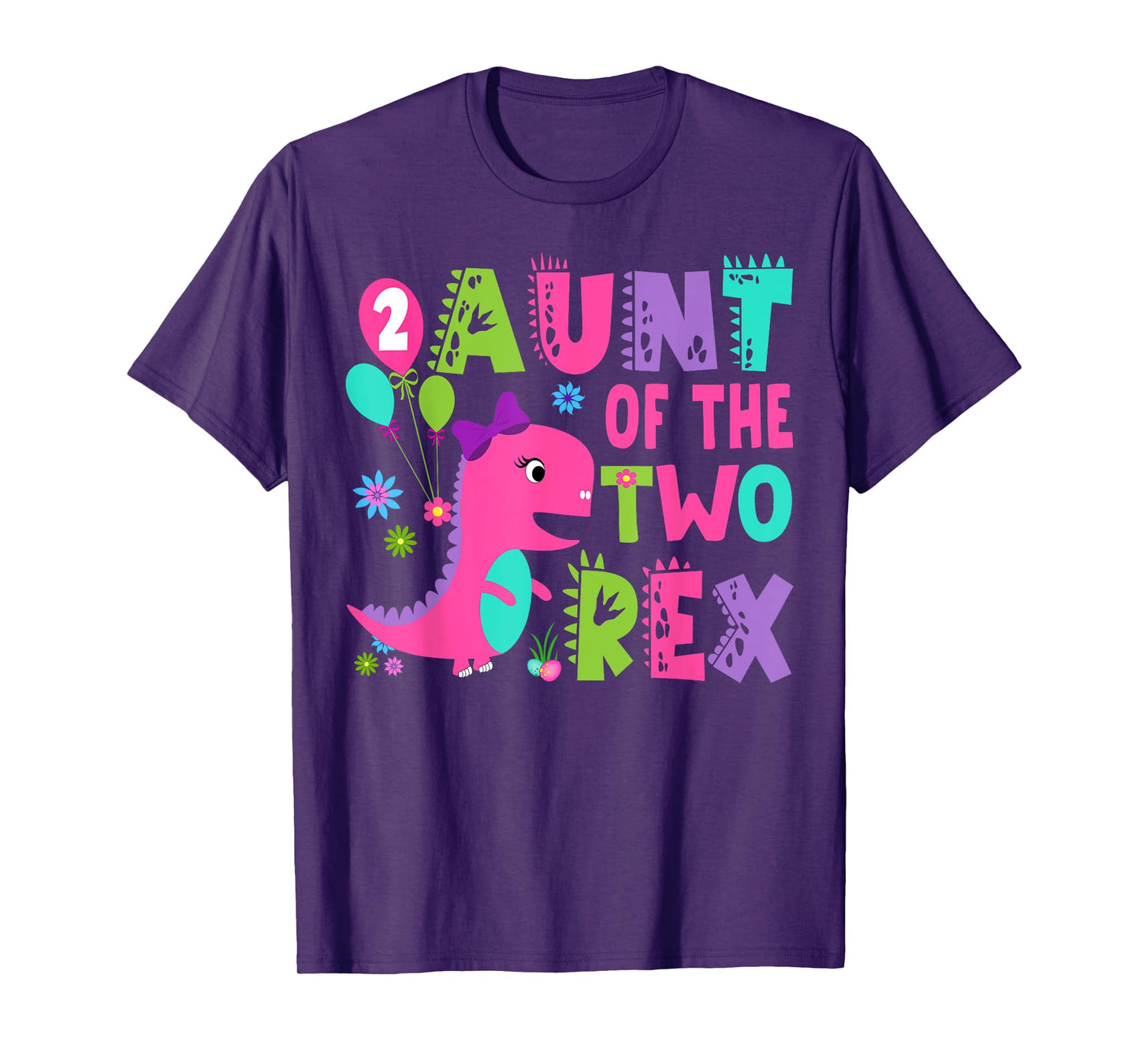 Aunt Of The Two Rex 2Nd Birthday Boy Dinosaur T-Rex T-Shirt