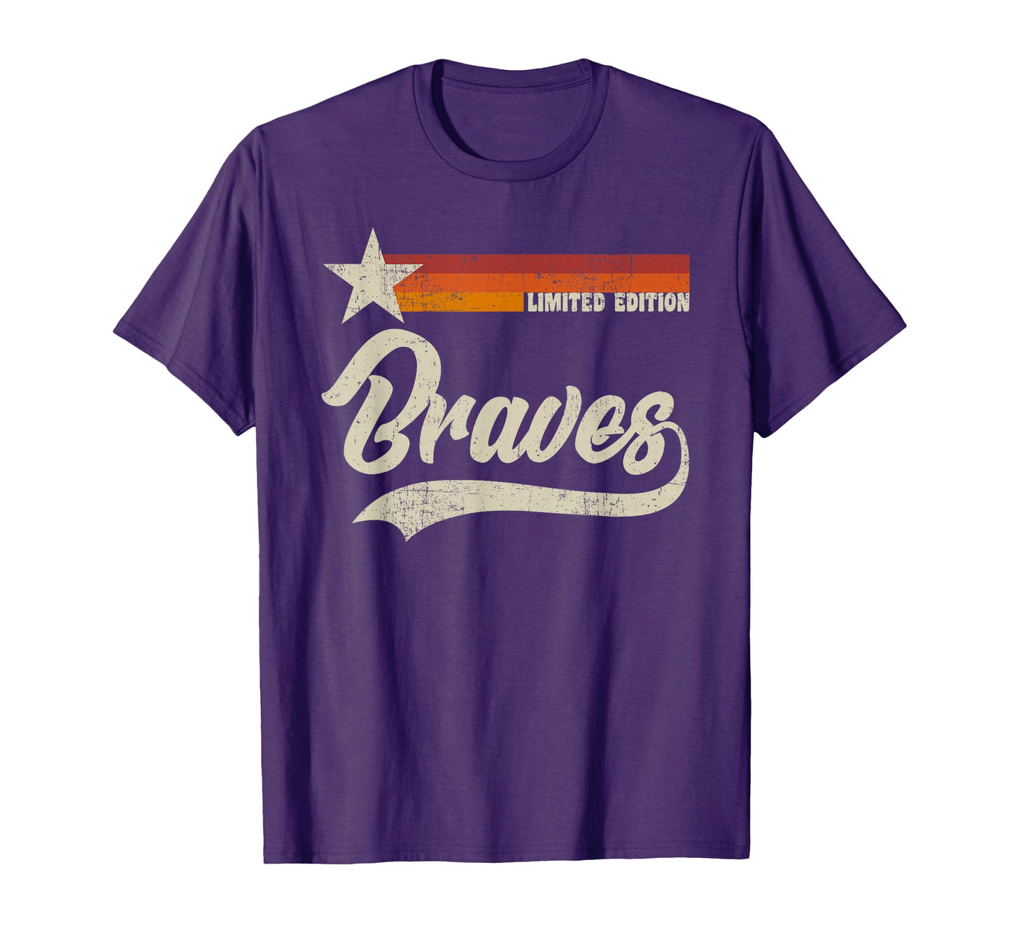 Vintage Braves Name Retro Three Stripe Weathered Throwback T-Shirt