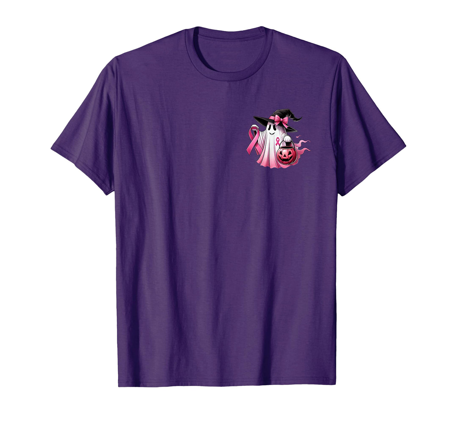 In October We Wear Pink Witch Ghost Breast Cancer (2 Side) T-Shirt