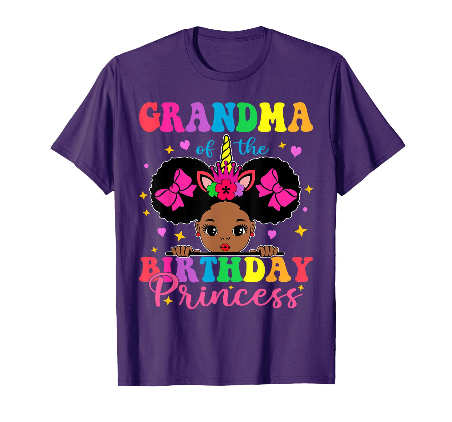 Grandma of The Birthday Girl Princess Afro Melanin Unicorn T-Shirt