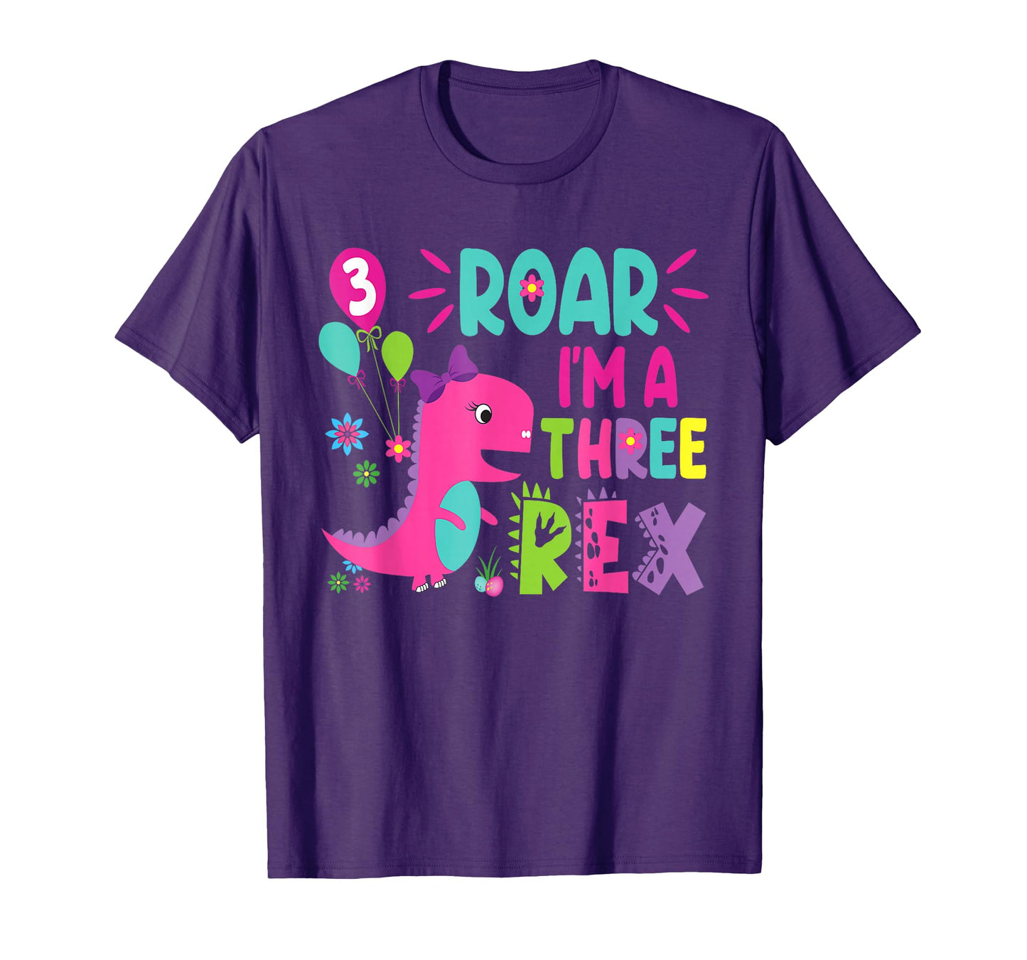 3rd Birthday Dinosaur Girl T-Rex Matching Family Party Three T-Shirt