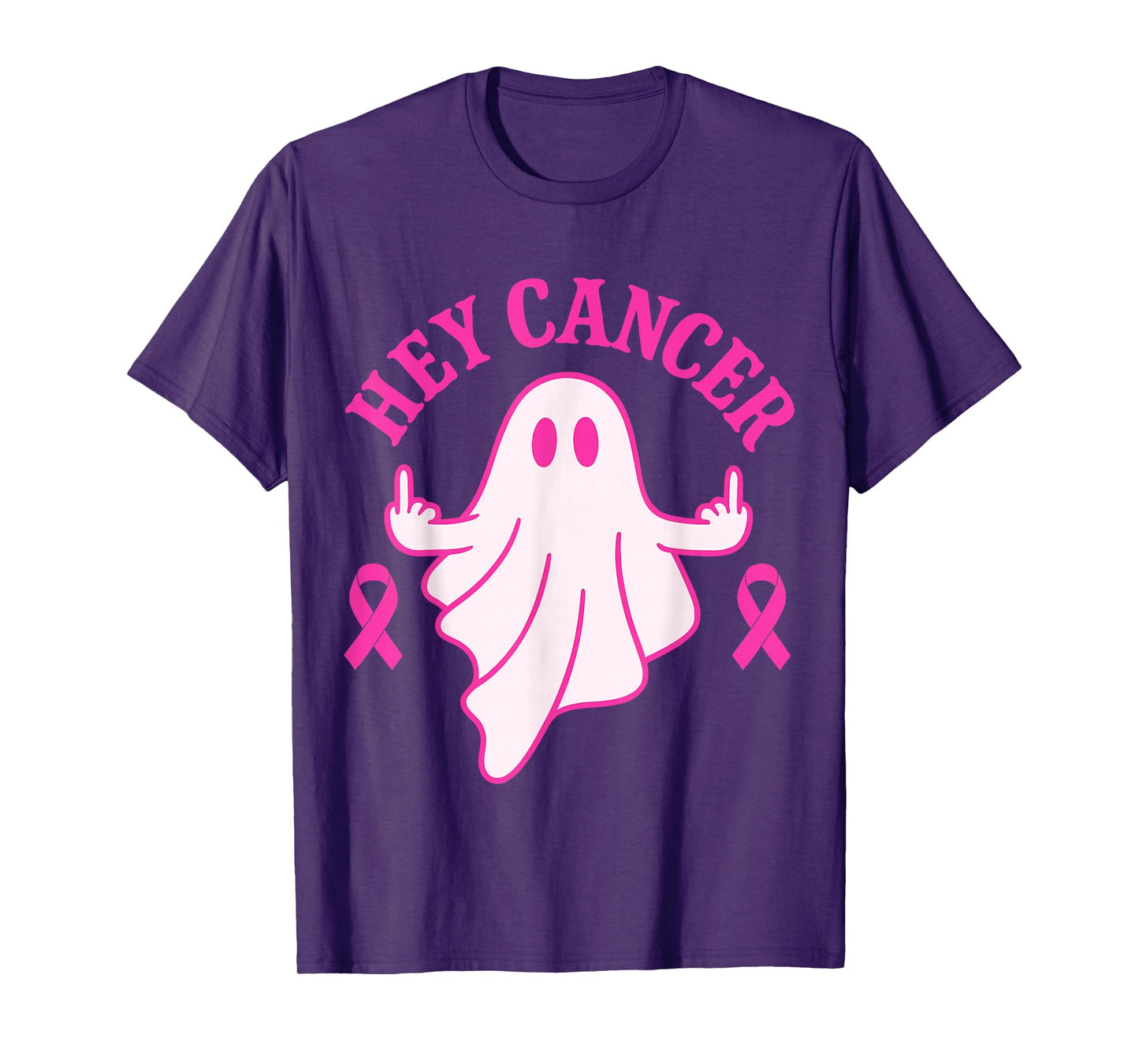 Hey Cancer Ghost Halloween Funny Breast Cancer Awareness T-Shirt