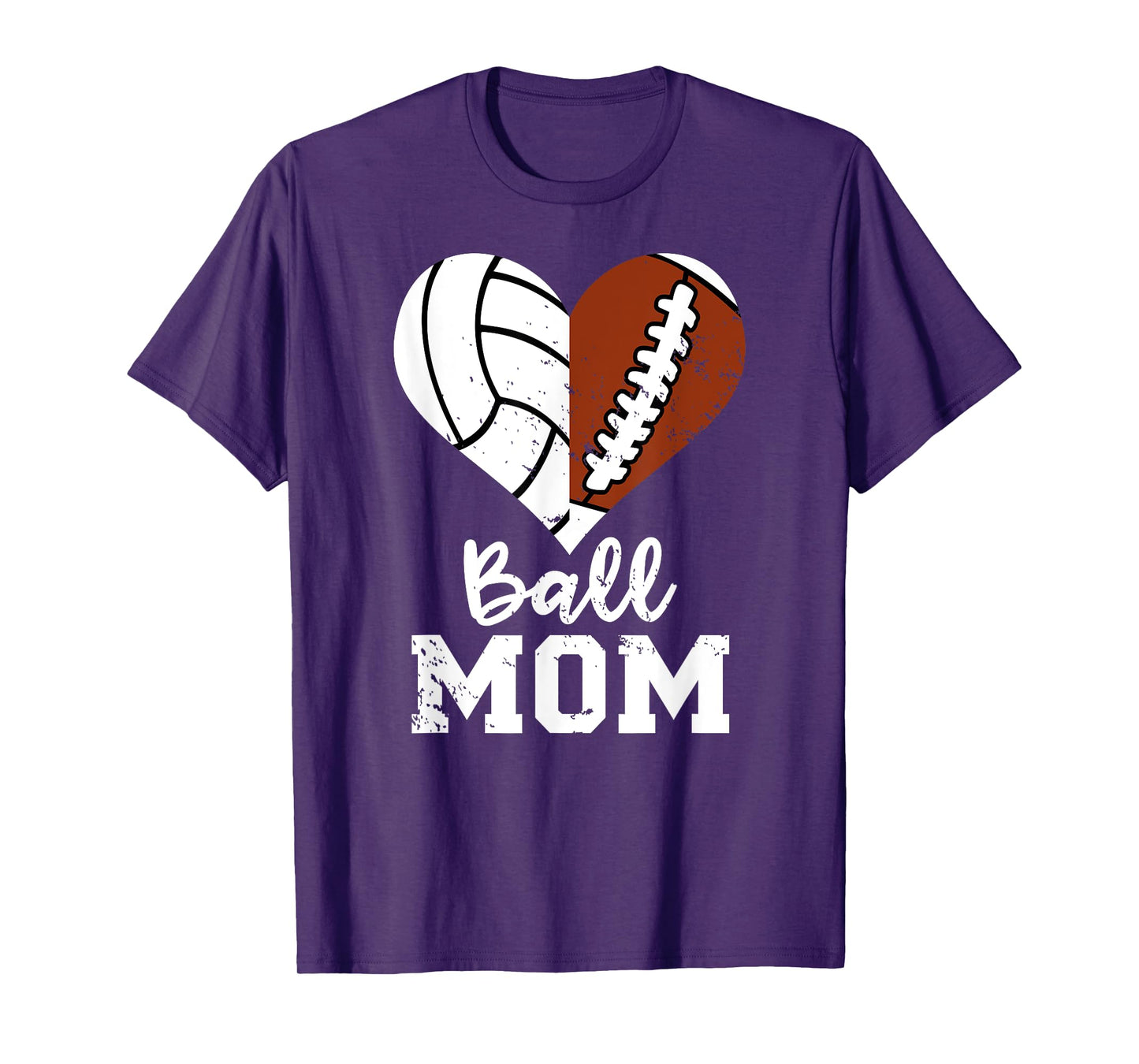 Ball Mom Heart Funny Football Volleyball Mom T-Shirt