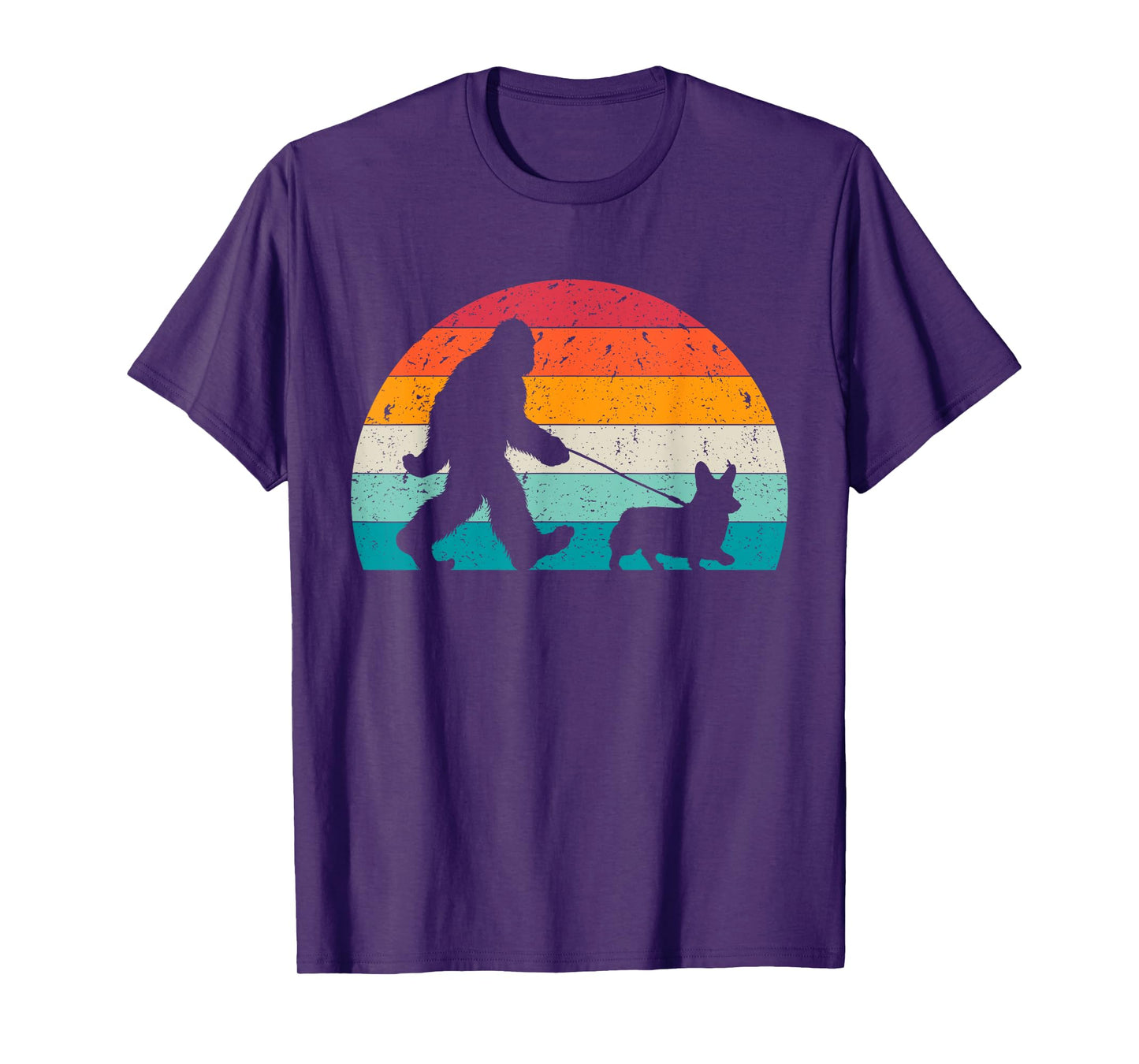 Bigfoot Walking a Dog Funny Corgi Lovers Dog Dad T-Shirt for Men Women Kids