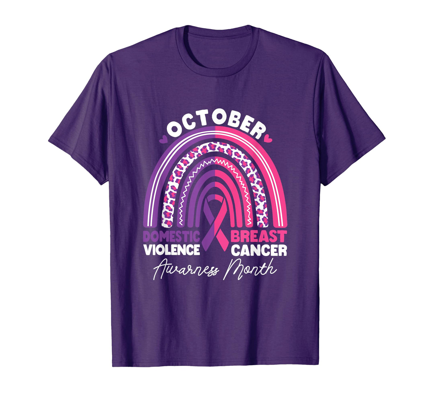 Domestic Violence And Breast Cancer Awareness Month Rainbow T-Shirt