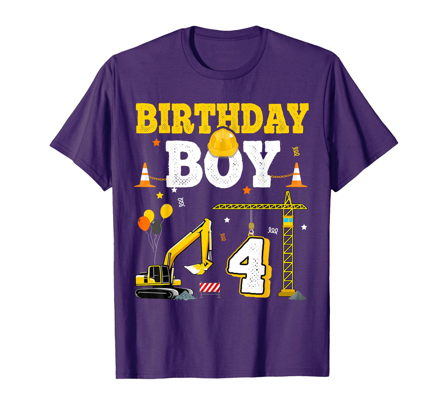 4th Birthday Boy 4yr Construction Excavator Four Years Old T-Shirt