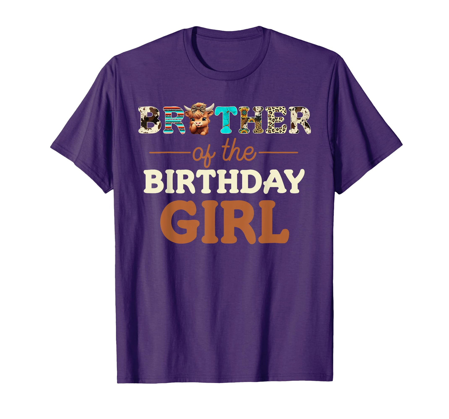 Brother of The Birthday Girl Highland Cow Print First Bday T-Shirt