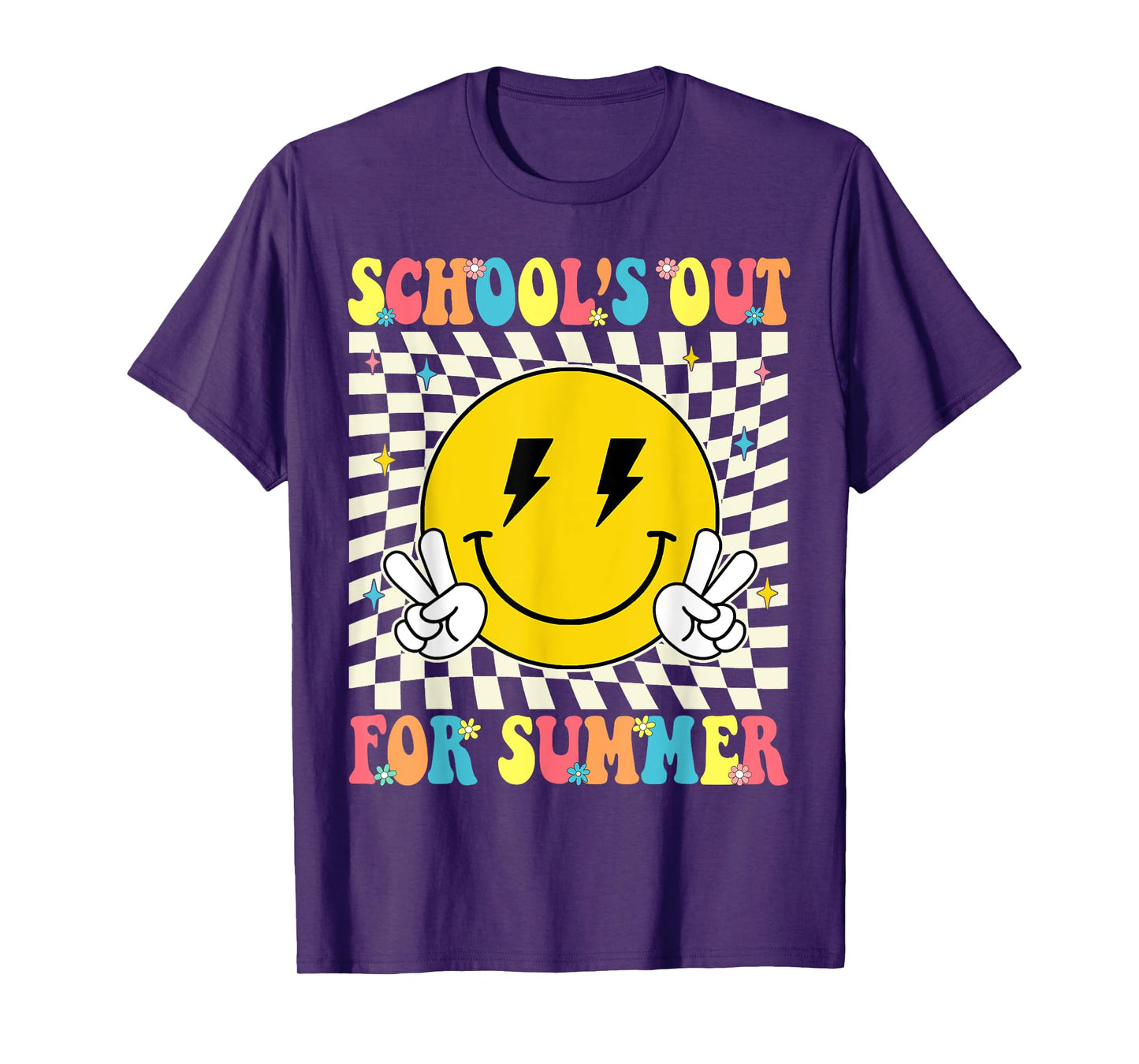 Hello Summer Checkered Happy The End Of School Teacher Kids T-Shirt
