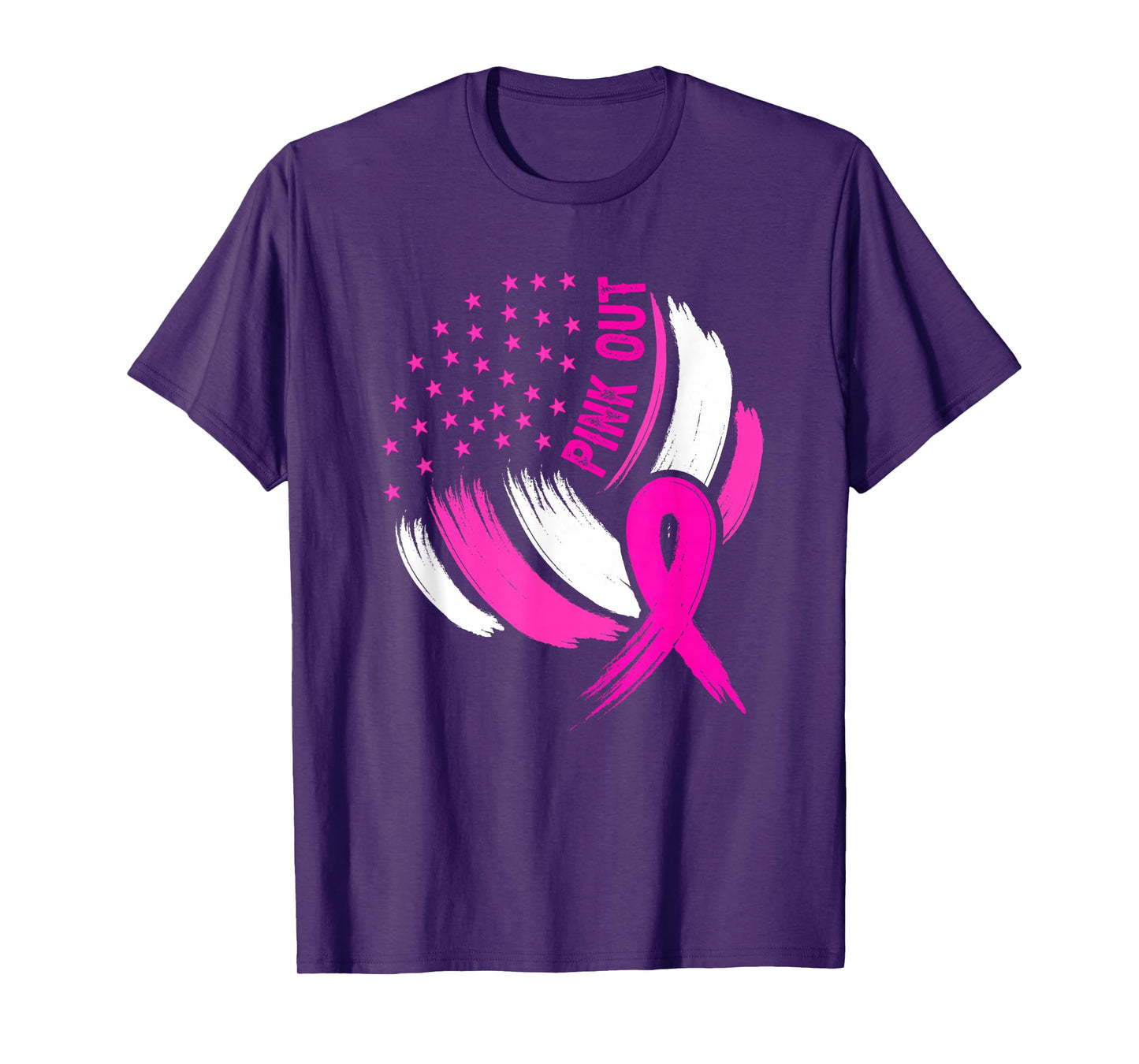 Volleyball Pink Out Breast Cancer Awareness Ribbon USA Flag T-Shirt
