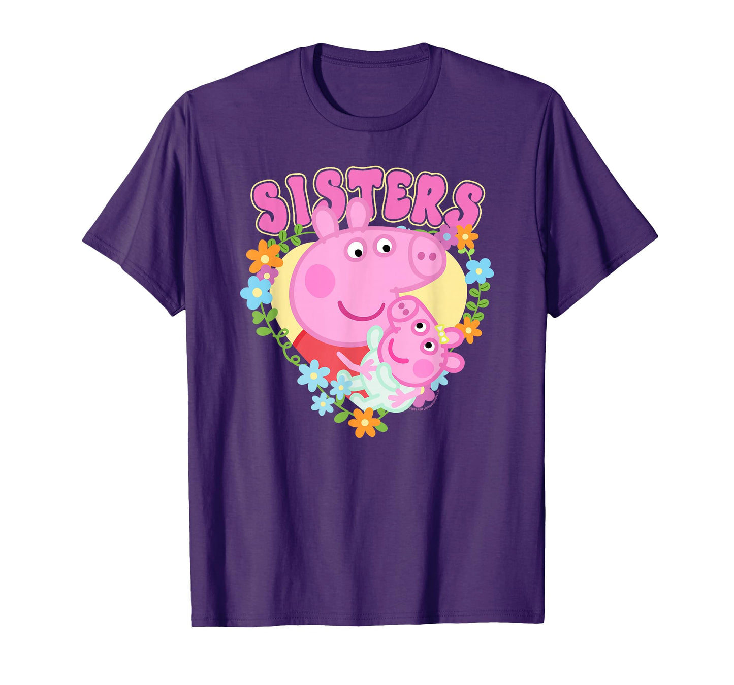 Peppa Pig 20th Anniversary Sisters Cute Floral Portrait T-Shirt
