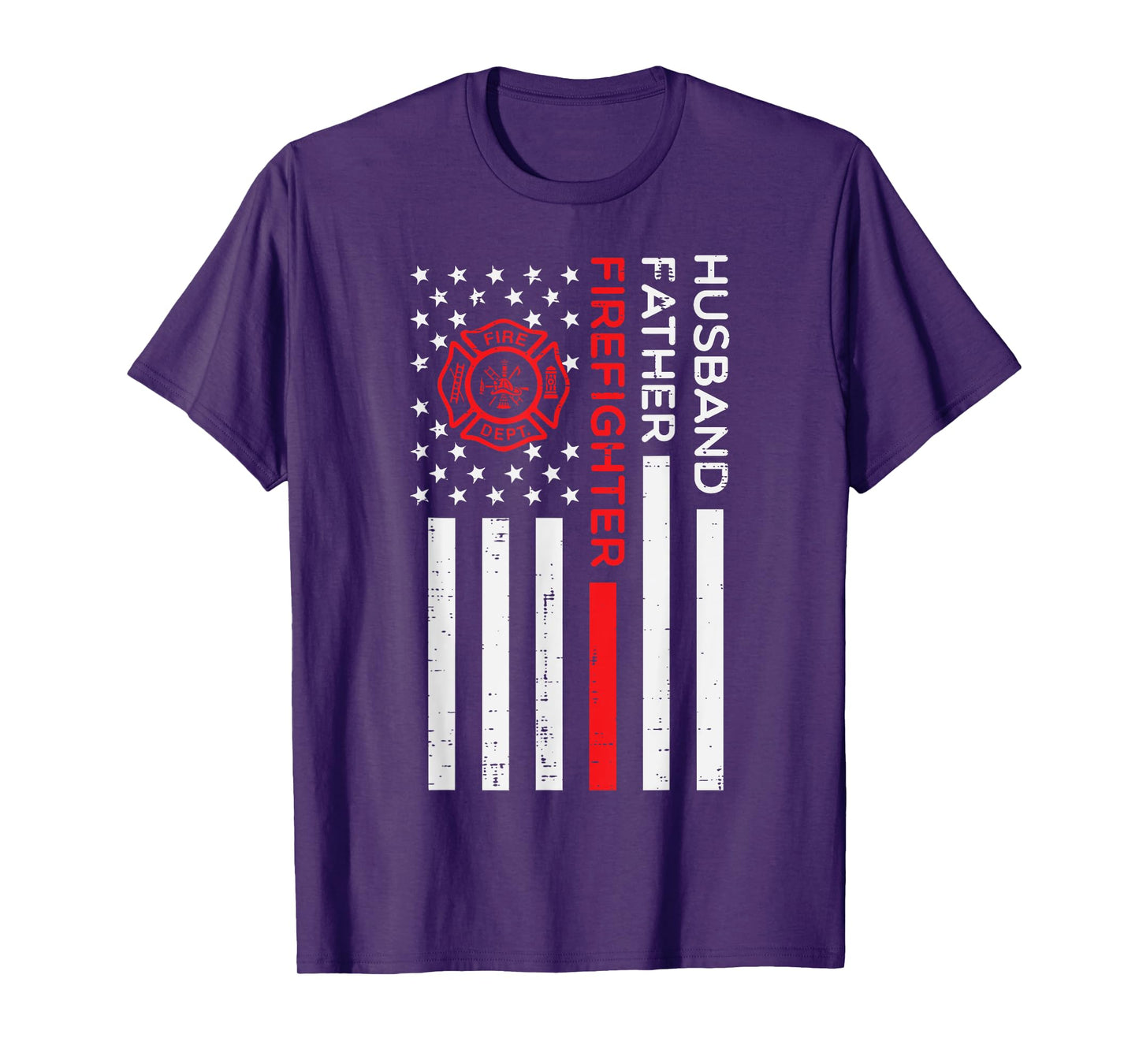 Husband Father Firefighter US Flag Fathers Day Fireman Men T-Shirt