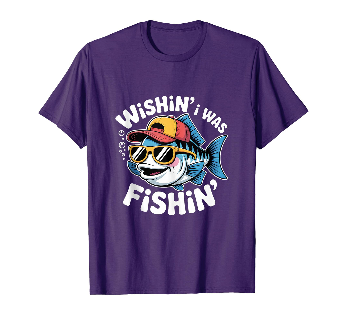 Funny Wishin I was Fishin Cool Cartoon Fish Tank Top
