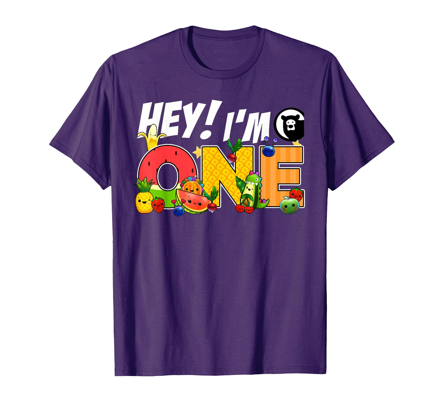 Hey I'm One Birthday Boy Funny Fruit Birthday Hey Bear T-Shirt