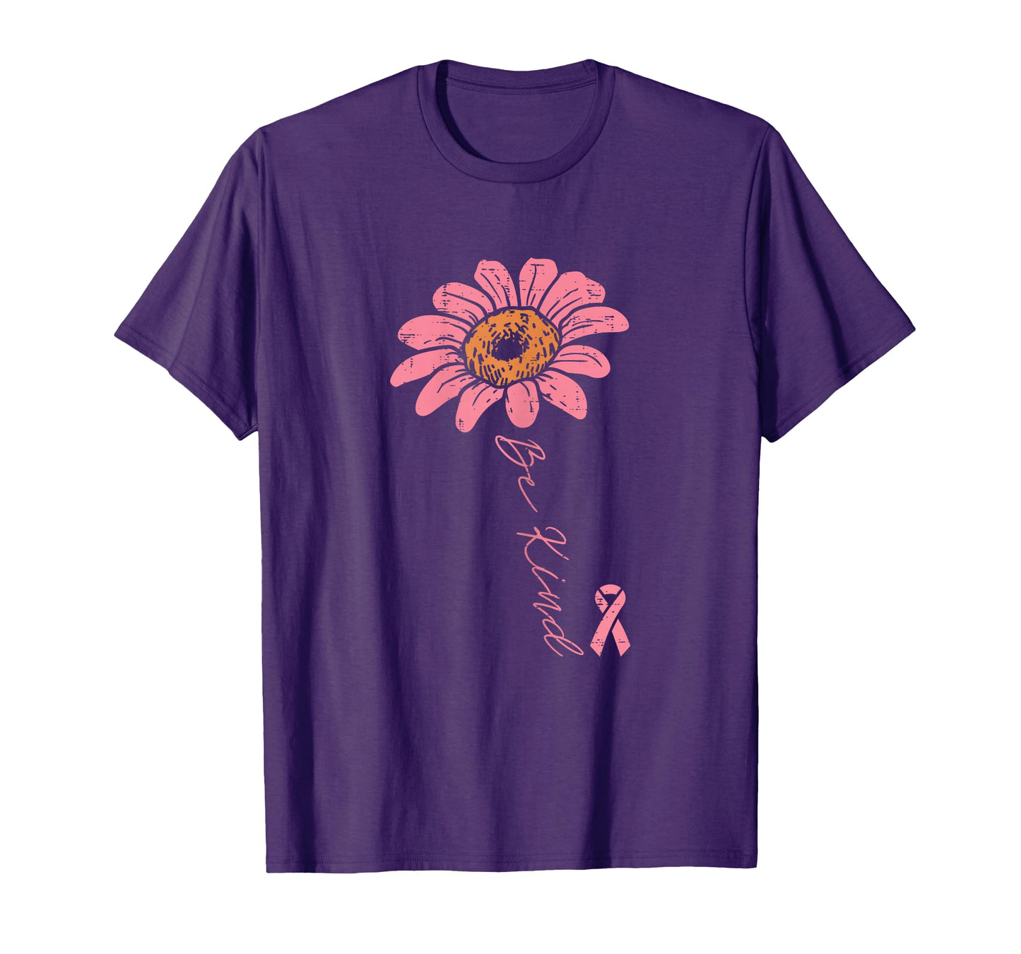 Pink Ribbon Sunflower Be Kind Breast Cancer Awareness Women T-Shirt