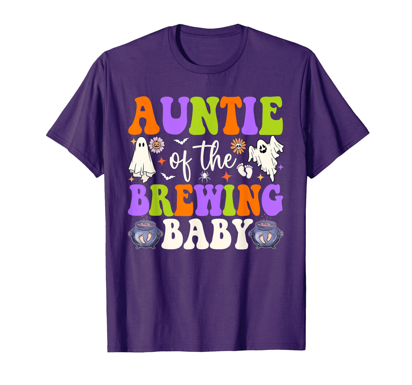 Auntie of Brewing Baby Halloween Theme Baby Shower Spooky T-Shirt