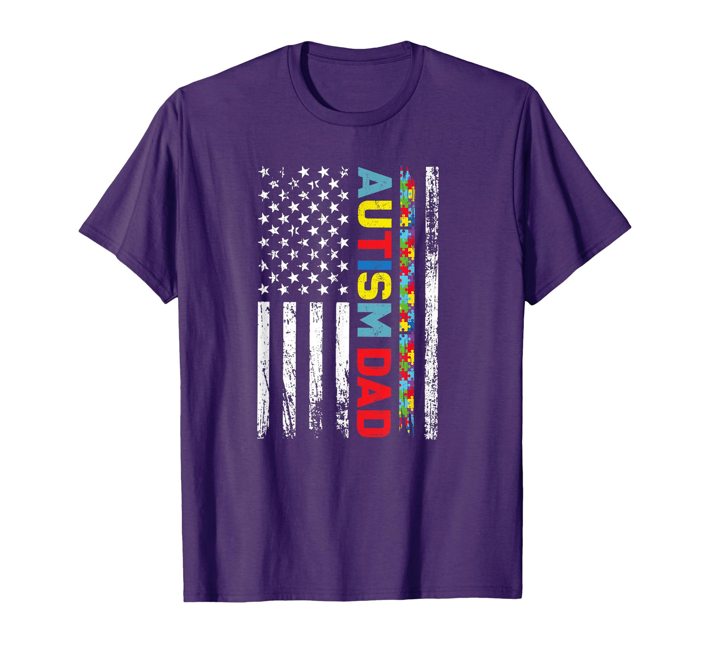 Autism Dad Fathers day Men USA America Flag Autism Awareness T-Shirt