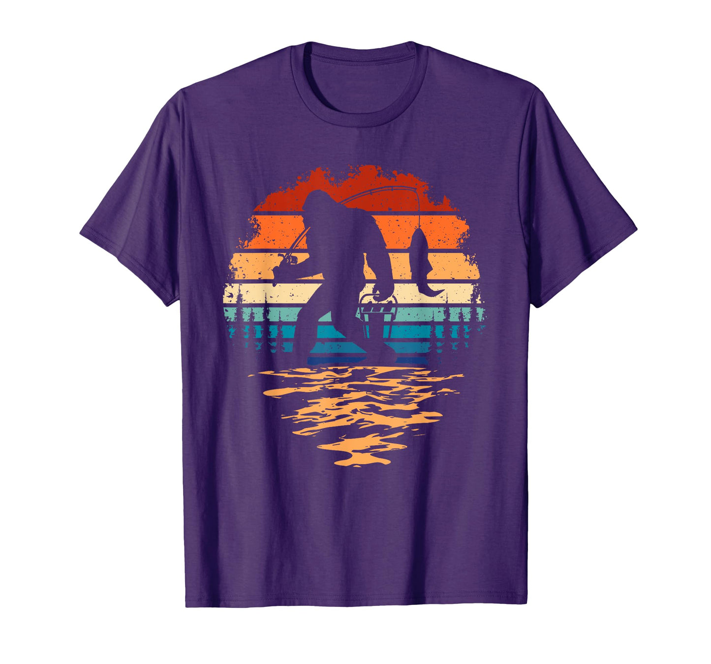 Bigfoot Fishing Funny Retro Sasquatch Dad Men Kids T-Shirt