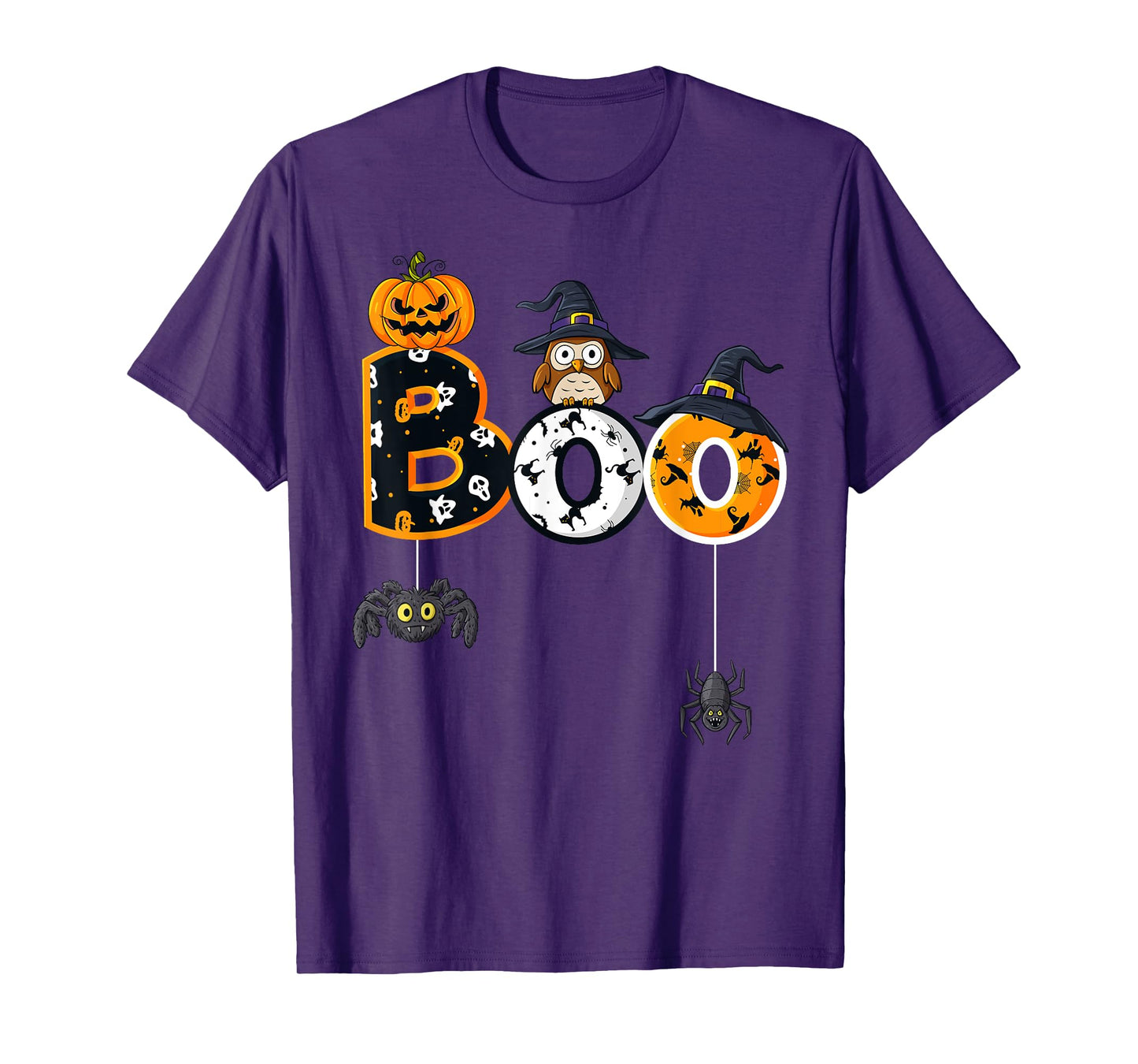 Halloween Boo Owl With Witch Hat Spiders Boys Girls Kids T-Shirt