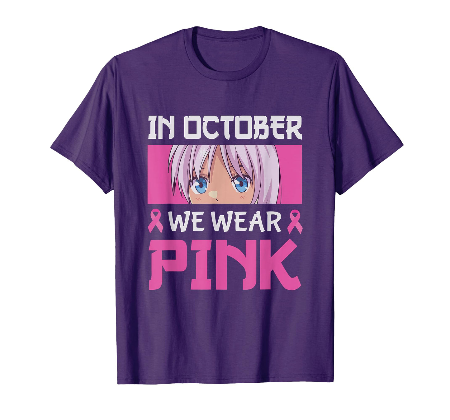 In October We Wear Pink Breast Cancer Anime Manga Girls Boys T-Shirt