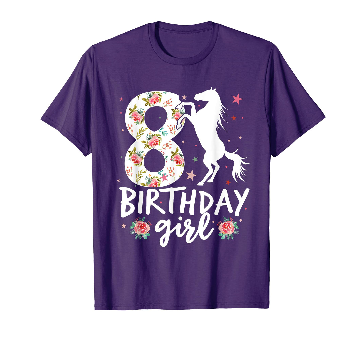 Floral Horse Birthday 8th Birthday 8 Years Old horse girl T-Shirt