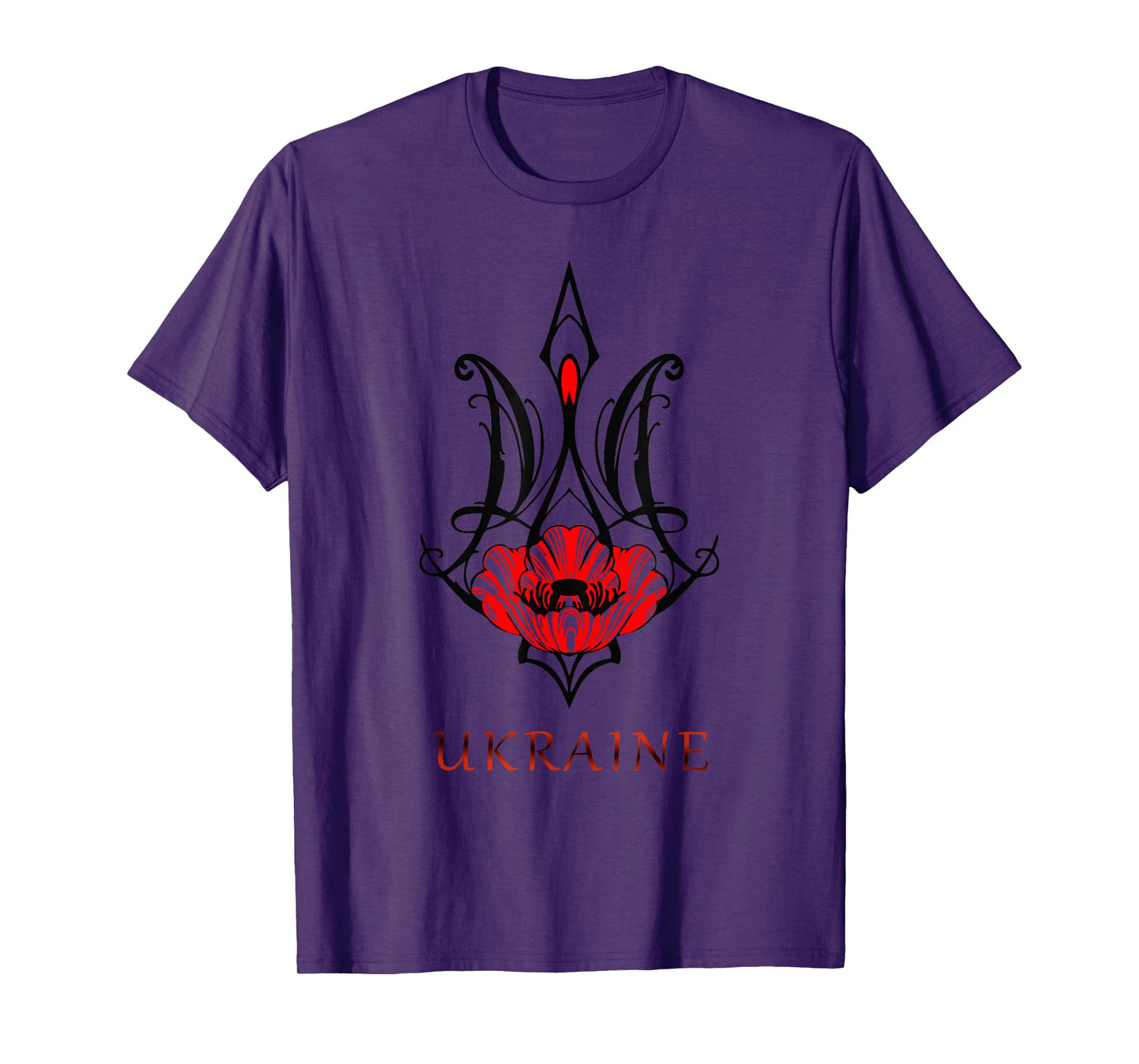 Ukraine Black Coat Arms with Poppy Trident Tryzub Ukrainian T-Shirt