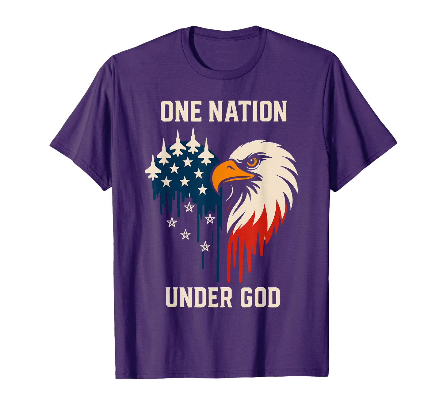 One Nation Under God 4th July American Flag Fighter Jet T-Shirt