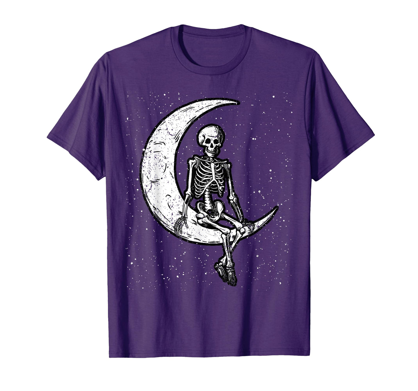 Skeleton Sitting On Moon Halloween Spooky Bones Goth Gothic T-Shirt