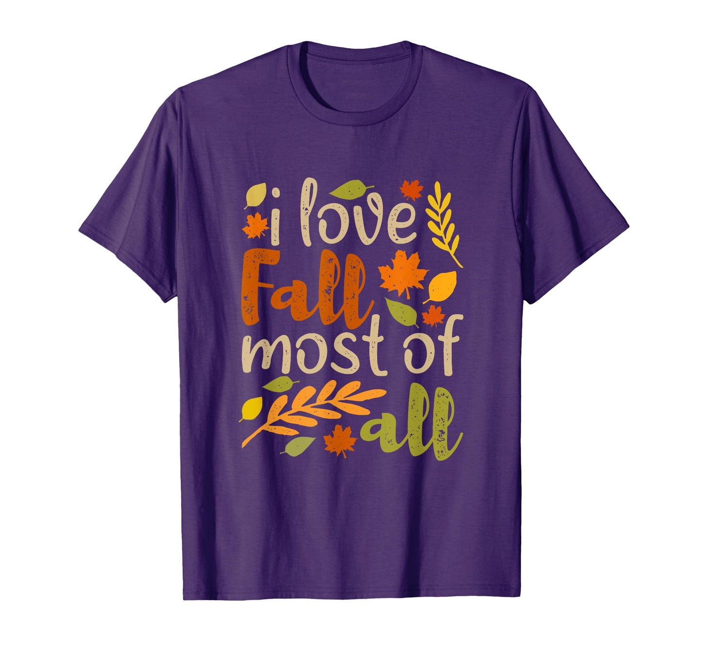 I Love Fall Most of All Vintage Autumn Leaves Distressed T-Shirt