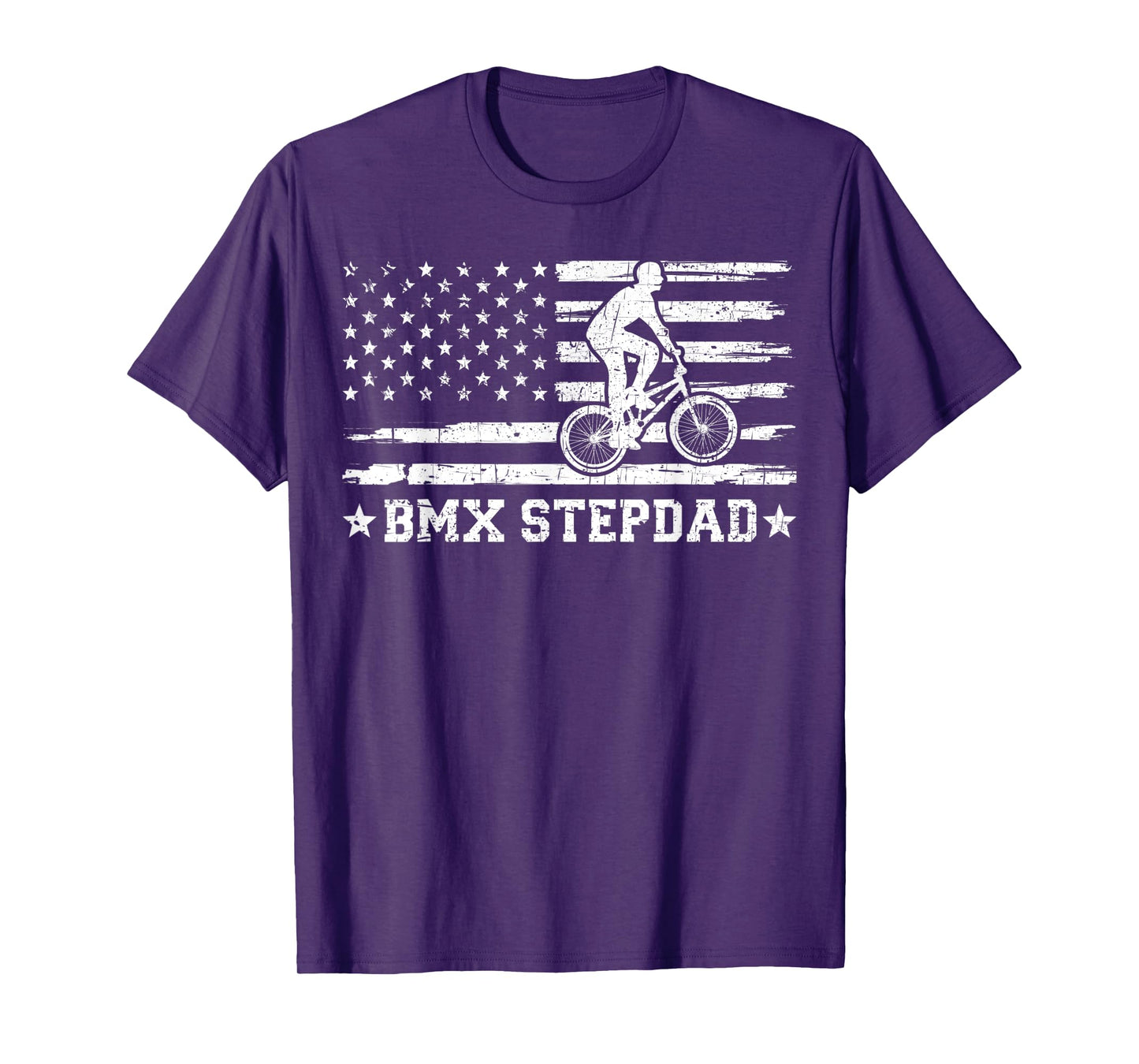 Mens BMX Stepdad USA Flag Vintage Cycling BMX Rider Fathers Day T-Shirt