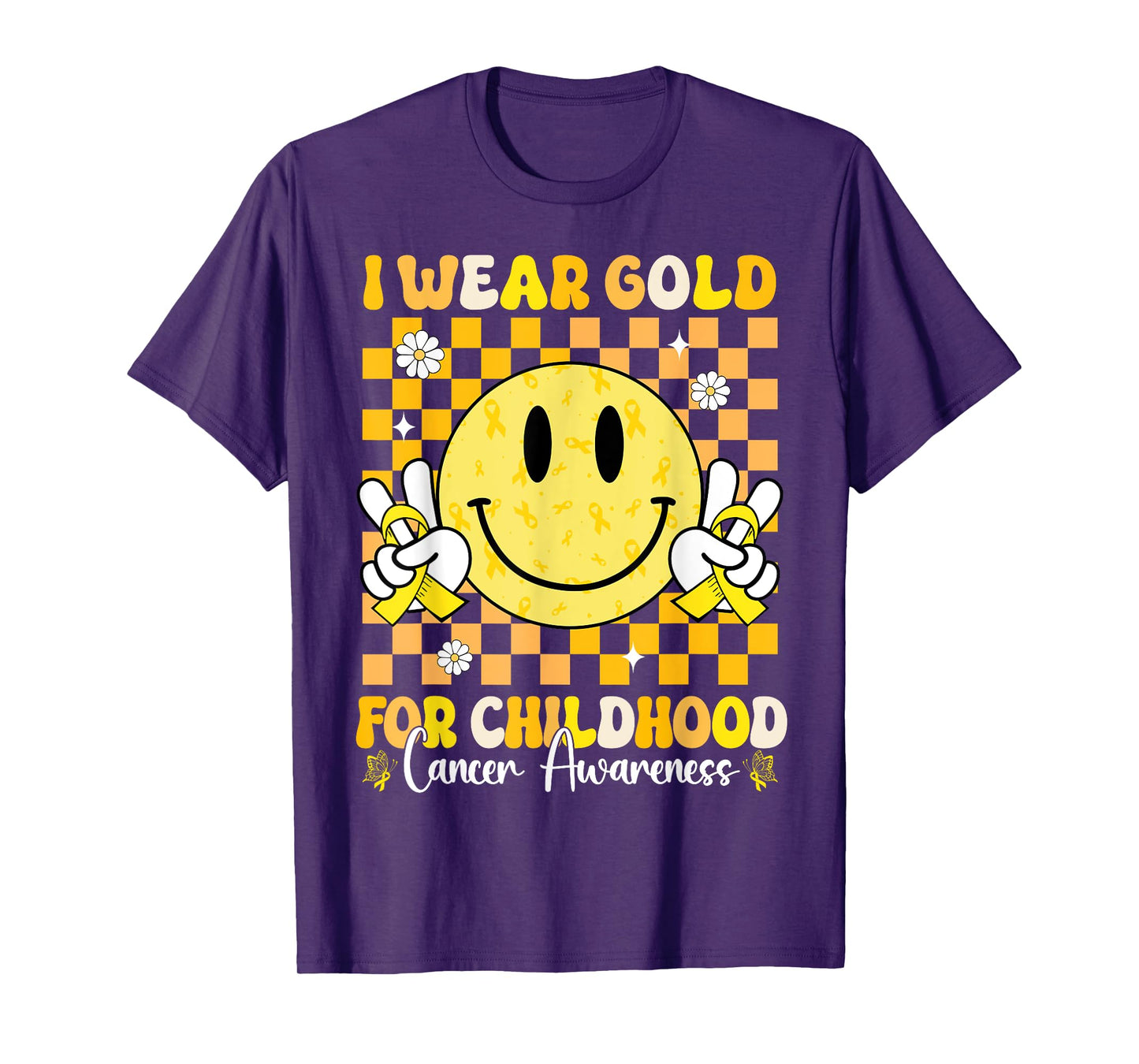 Groovy I Wear Gold For Childhood Cancer Awareness Ribbon T-Shirt