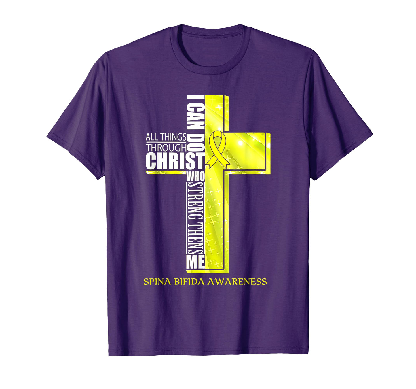 Spina Bifida Awareness Christian Cross Ribbon T-Shirt