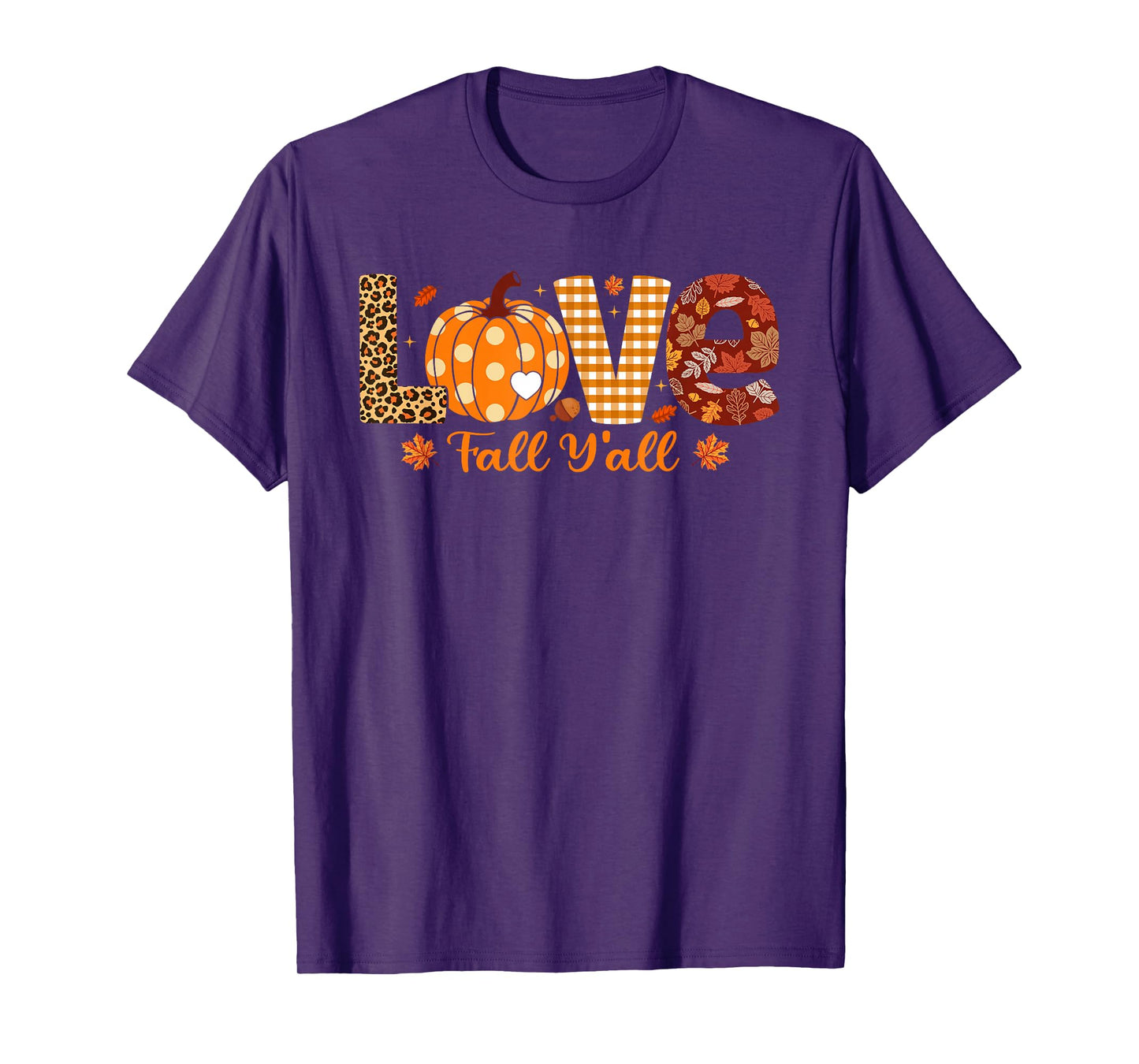 Love Fall Y'all Leopard Print Pumpkin Autumn Thanksgiving T-Shirt