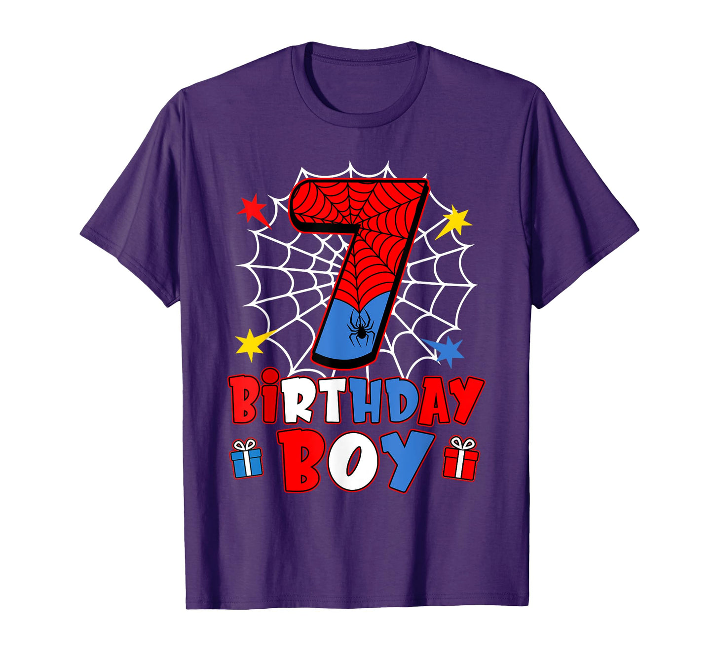 Kids Spider Web Seven 7 Years Old It's My 7th Birthday Boy T-Shirt