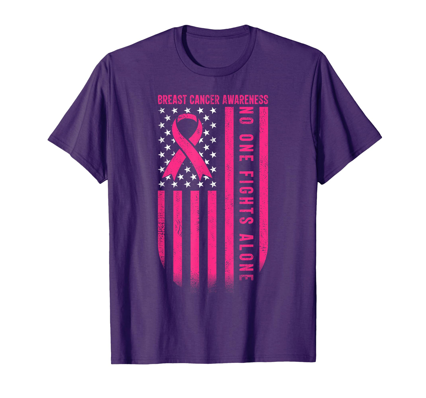 No One Fights Breast Cancer Alone American Flag Pink Ribbon T-Shirt